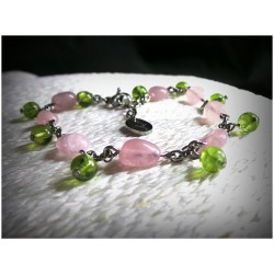 Brace let en quartz rose et péridot