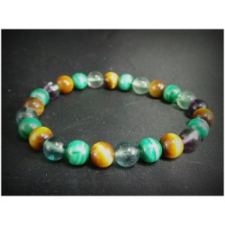 Bracelet "arthrose" en oeil de tigre, fluorine et malachite