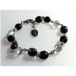 Bracelet de protection en oeil de faucon, onyx et labradorite